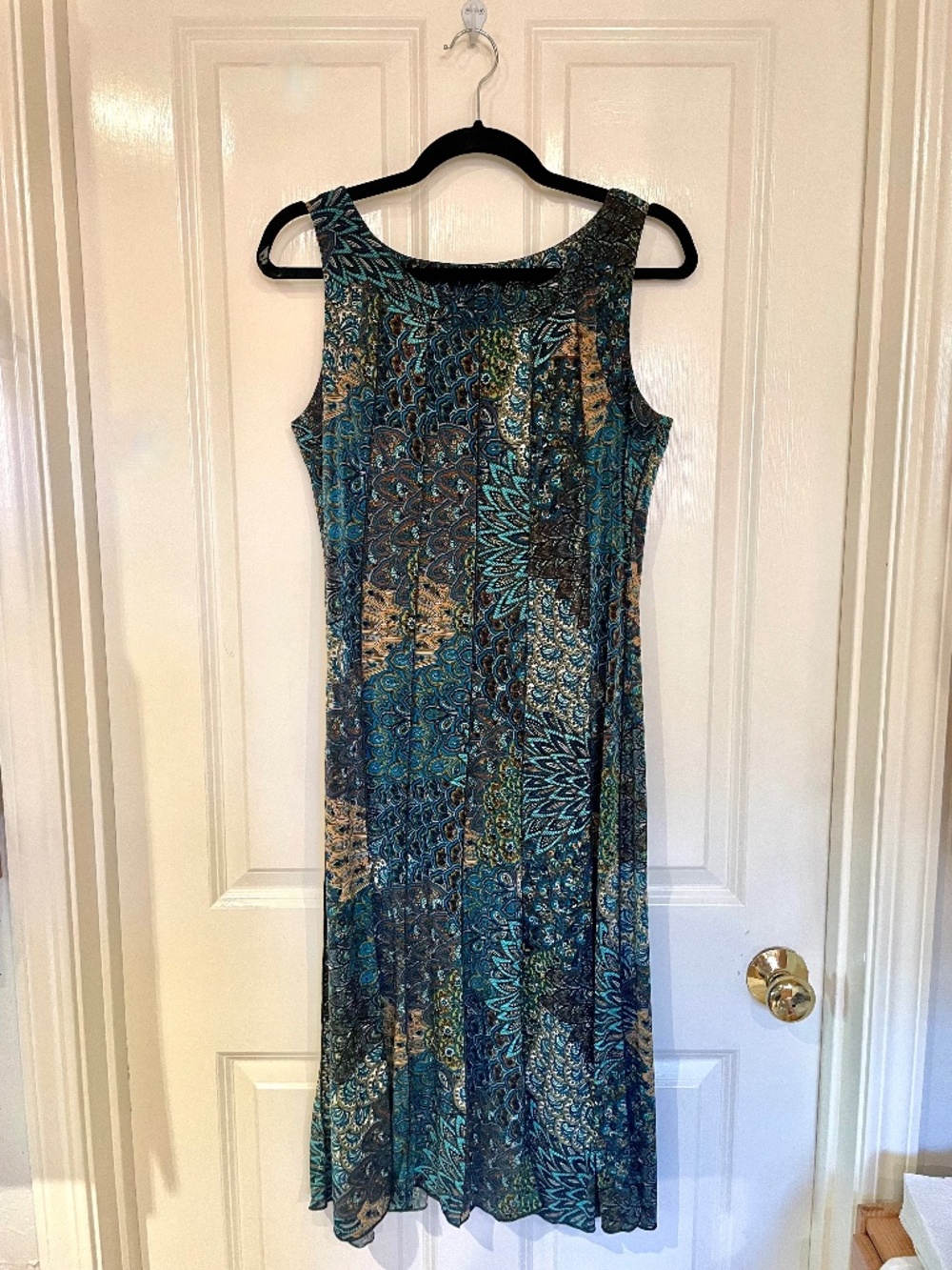 Sleeveless Rayon Peacock Motif Dress